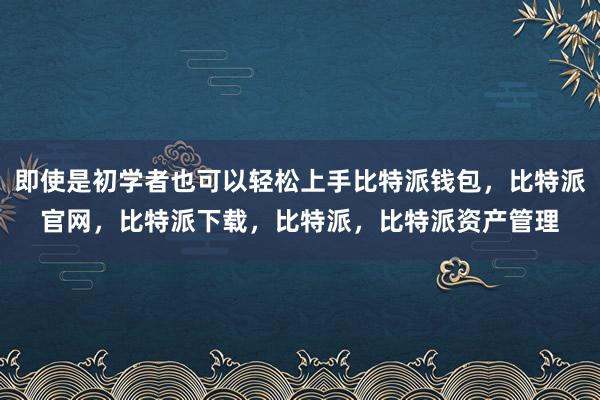 即使是初学者也可以轻松上手比特派钱包，比特派官网，比特派下载，比特派，比特派资产管理